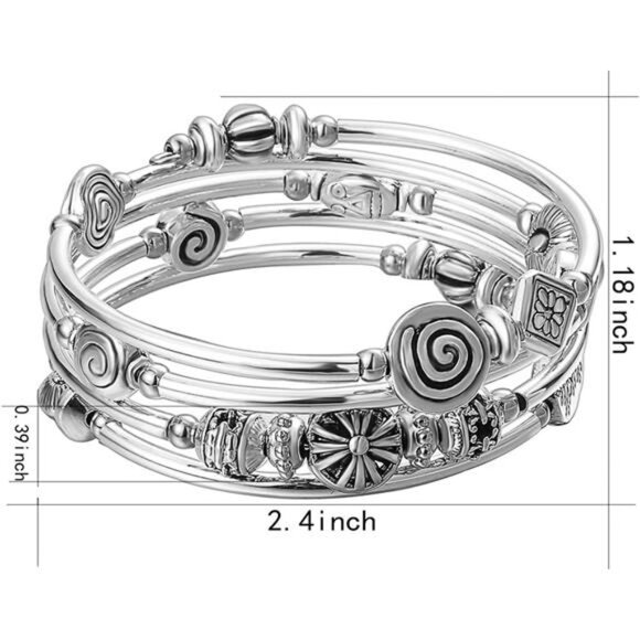 Beaded Pearl Bangle Wrap Bracelet - Fashion Bohemian Jewelry Multilayer Charm - Picture 3 of 7